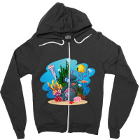 Undersea Life Coral Reef With Fish And Water Plants  Cartoon Landscape Zipper Hoodie | Artistshot