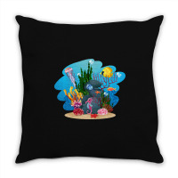 Undersea Life Coral Reef With Fish And Water Plants  Cartoon Landscape Throw Pillow | Artistshot