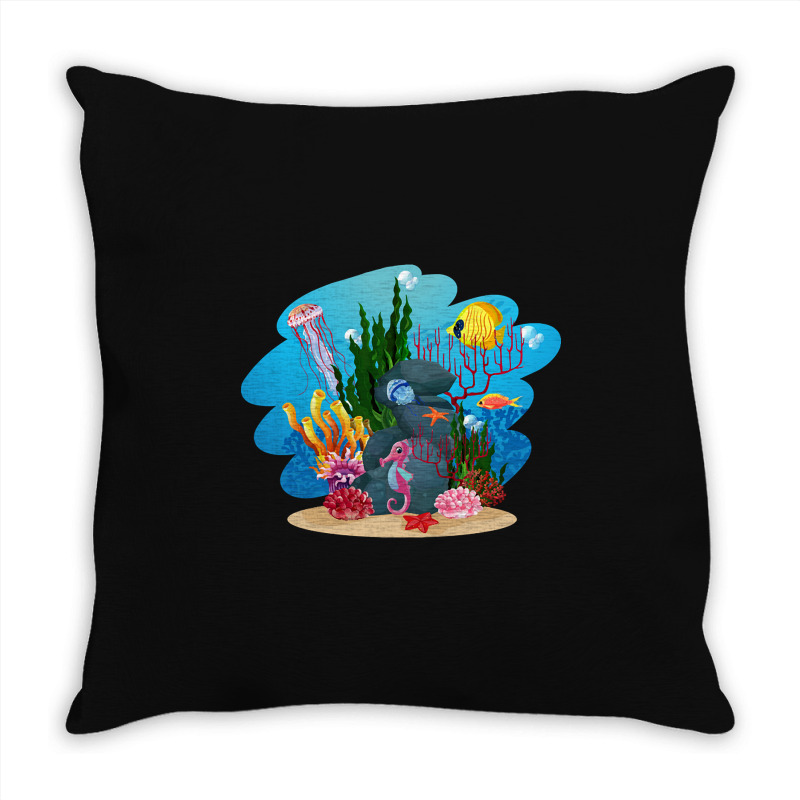 Undersea Life Coral Reef With Fish And Water Plants  Cartoon Landscape Throw Pillow | Artistshot