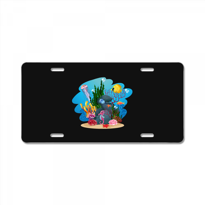 Undersea Life Coral Reef With Fish And Water Plants  Cartoon Landscape License Plate | Artistshot