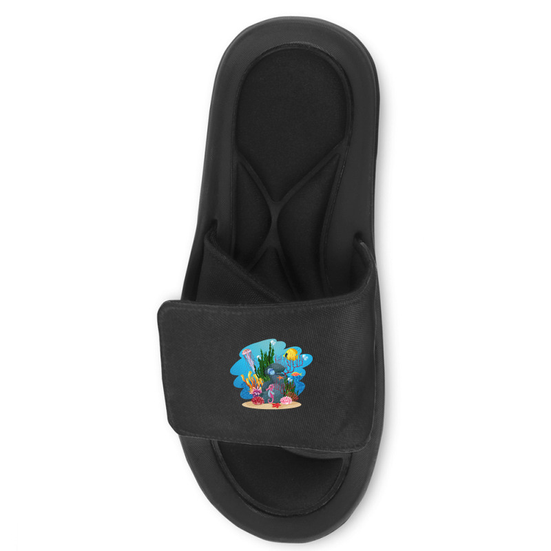 Undersea Life Coral Reef With Fish And Water Plants  Cartoon Landscape Slide Sandal | Artistshot