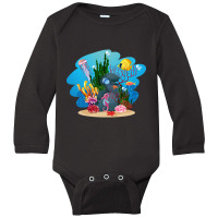 Undersea Life Coral Reef With Fish And Water Plants  Cartoon Landscape Long Sleeve Baby Bodysuit | Artistshot