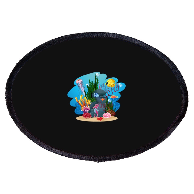 Undersea Life Coral Reef With Fish And Water Plants  Cartoon Landscape Oval Patch | Artistshot