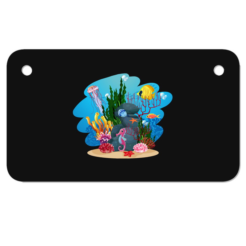 Undersea Life Coral Reef With Fish And Water Plants  Cartoon Landscape Motorcycle License Plate | Artistshot