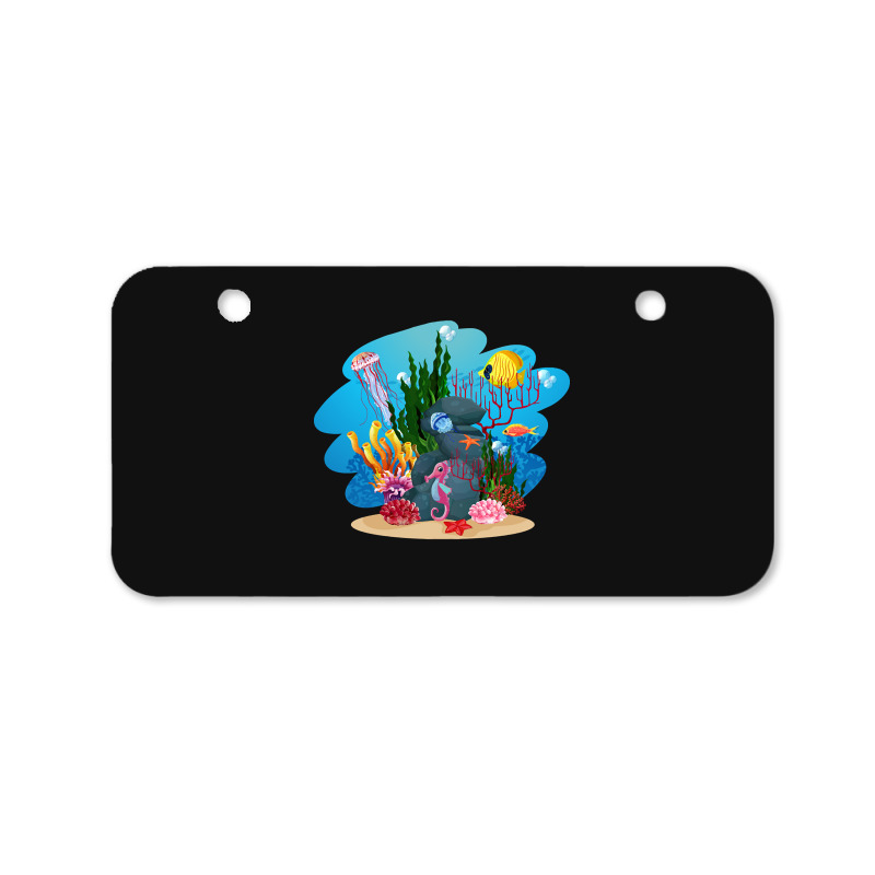 Undersea Life Coral Reef With Fish And Water Plants  Cartoon Landscape Bicycle License Plate | Artistshot