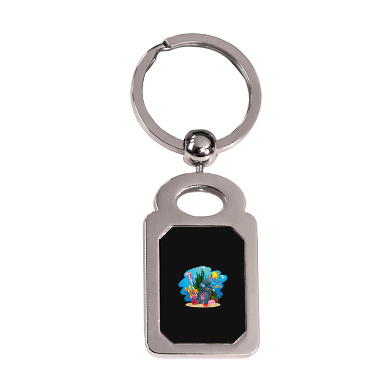 Undersea Life Coral Reef With Fish And Water Plants  Cartoon Landscape Silver Rectangle Keychain | Artistshot