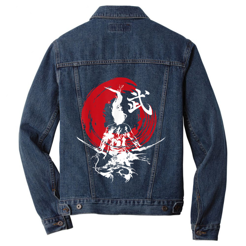 Japanese Samurai Fire Warrior Swords Retro Japan Calligraphy Men Denim Jacket | Artistshot