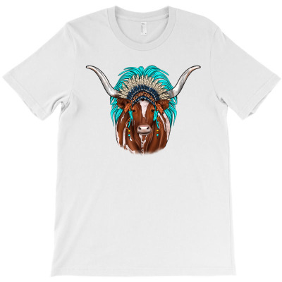 Texas Longhorn Indian Headdress T-shirt Designed By Angel Clark