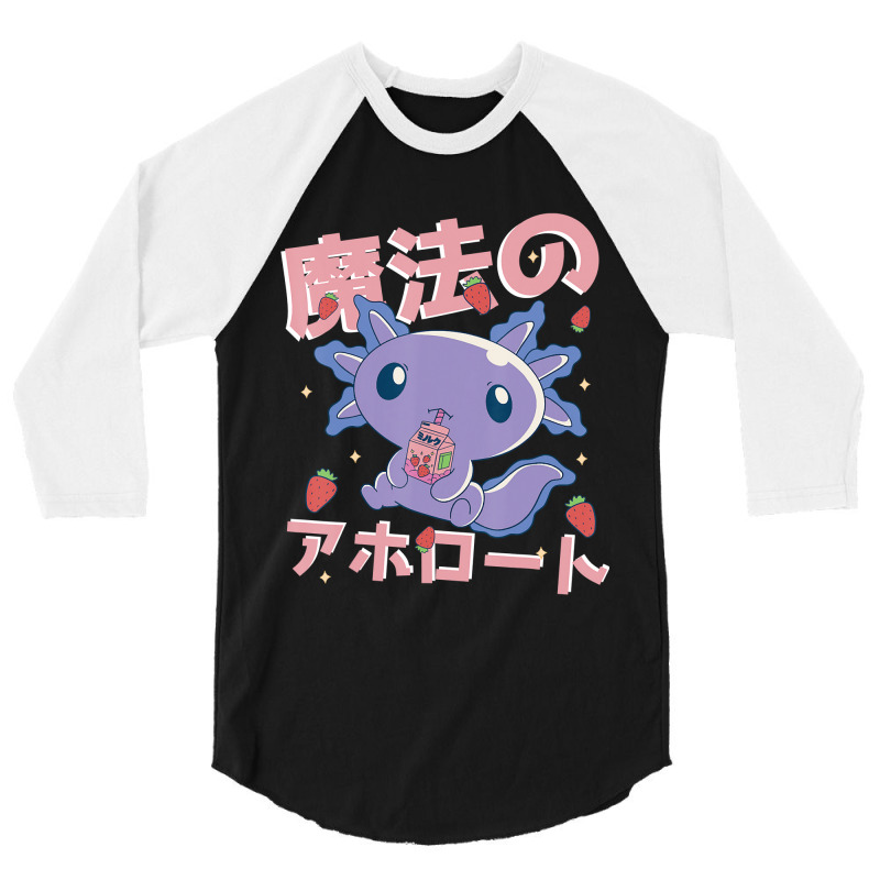 Japanese Strawberry Milk Shake Anime Pink Kawaii Aesthetic Axolotl Mat 3/4 Sleeve Shirt by Min05 | Artistshot