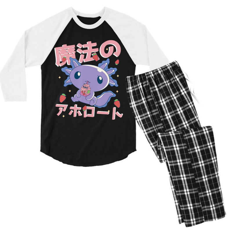 Japanese Strawberry Milk Shake Anime Pink Kawaii Aesthetic Axolotl Mat Men's 3/4 Sleeve Pajama Set by Min05 | Artistshot