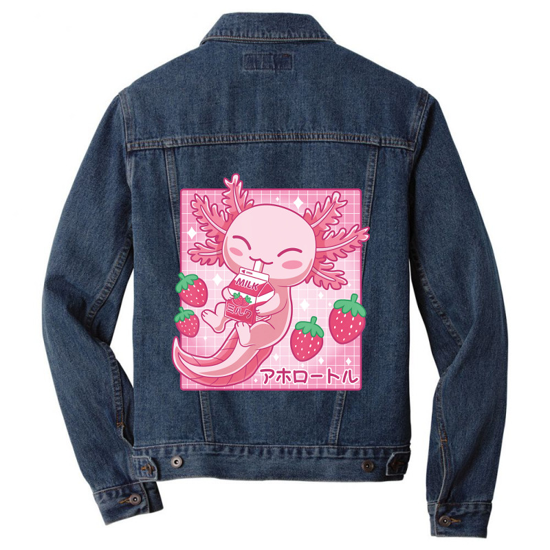 Japanese Strawberry Milk Shake Anime Pink Kawaii Aesthetic Axolotl Mat Men Denim Jacket by Min05 | Artistshot