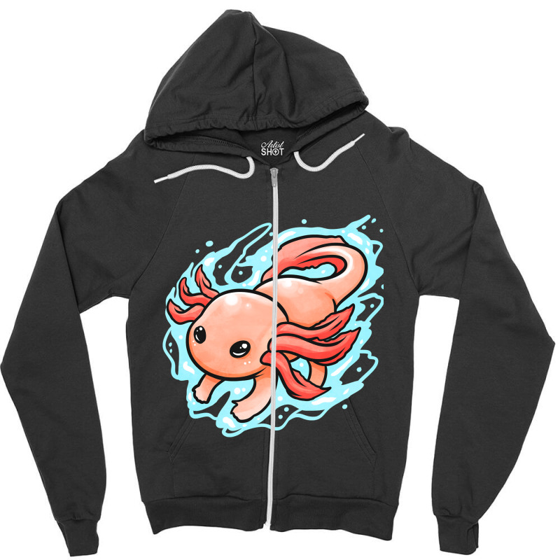 Kawaii - Mexican Sea Life - A Swimming Axolotl Zipper Hoodie by Min08 | Artistshot