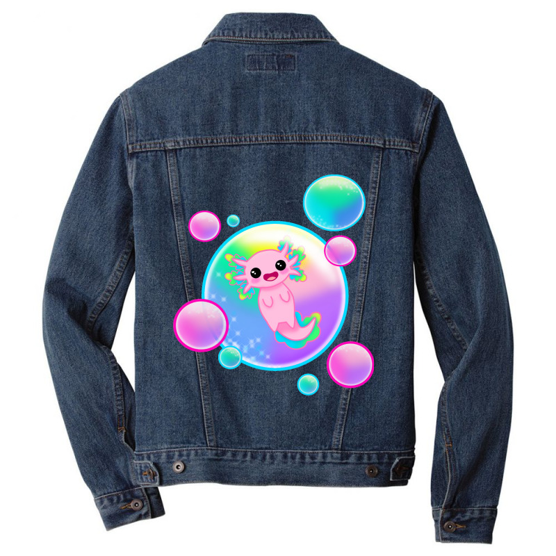 Kawaii Axolotl With Bubbles Men Denim Jacket by Min05 | Artistshot