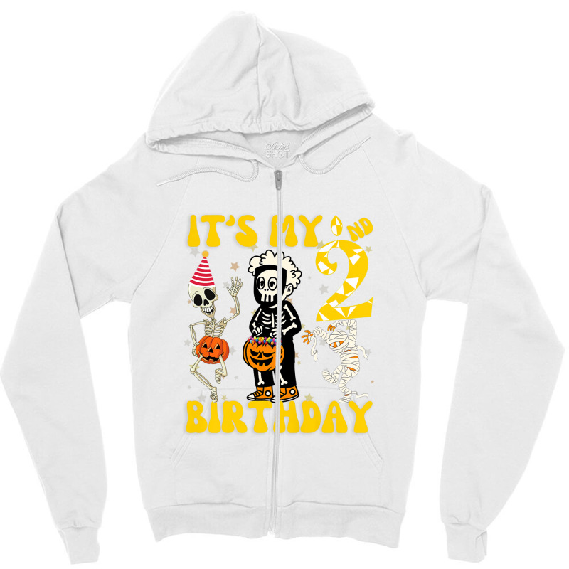 Kids It's My 2nd Birthday Boy Funny Skeleton Pumpkin Halloween Zipper Hoodie | Artistshot