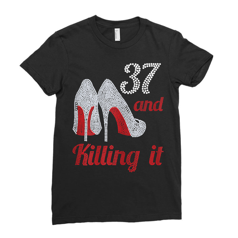 Womens 37 Year Old High Heel Rhinestone 1985 37th Birthday Lady T Shir Ladies Fitted T-Shirt by choninzel | Artistshot