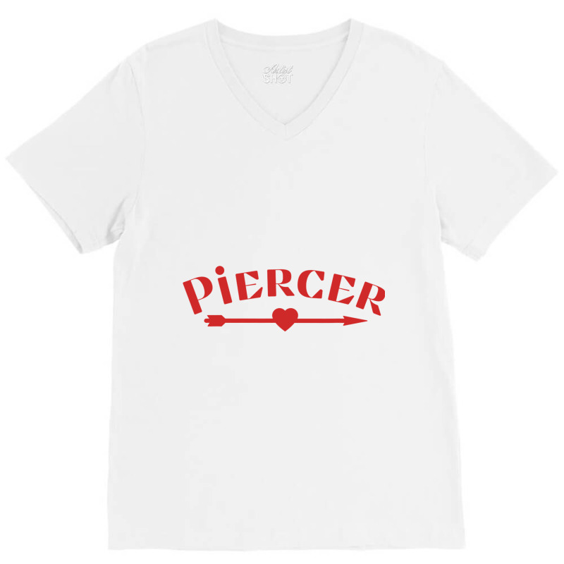 Piercer Arrow Heart Professional Piercing Shop Red Valentine V-neck Tee | Artistshot