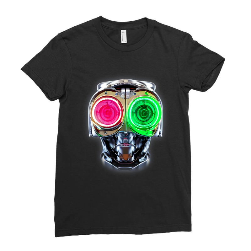 Futuristic Robot With Neon Eyes Ladies Fitted T-Shirt by LisaBurlingame | Artistshot