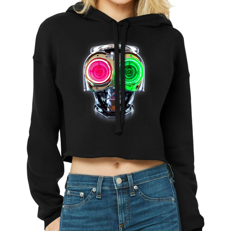 Futuristic Robot With Neon Eyes Cropped Hoodie by LisaBurlingame | Artistshot