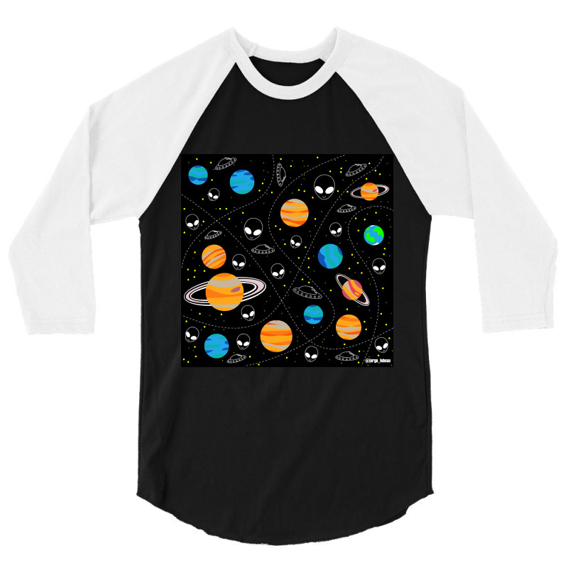 Aliens And Planets A Vector Pattern Wallpaper Ecopop 3/4 Sleeve Shirt | Artistshot