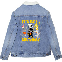 Kids It's My 4th Birthday Boy Funny Skeleton Pumpkin Halloween Unisex Sherpa-lined Denim Jacket | Artistshot