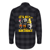 Kids It's My 4th Birthday Boy Funny Skeleton Pumpkin Halloween Flannel Shirt | Artistshot