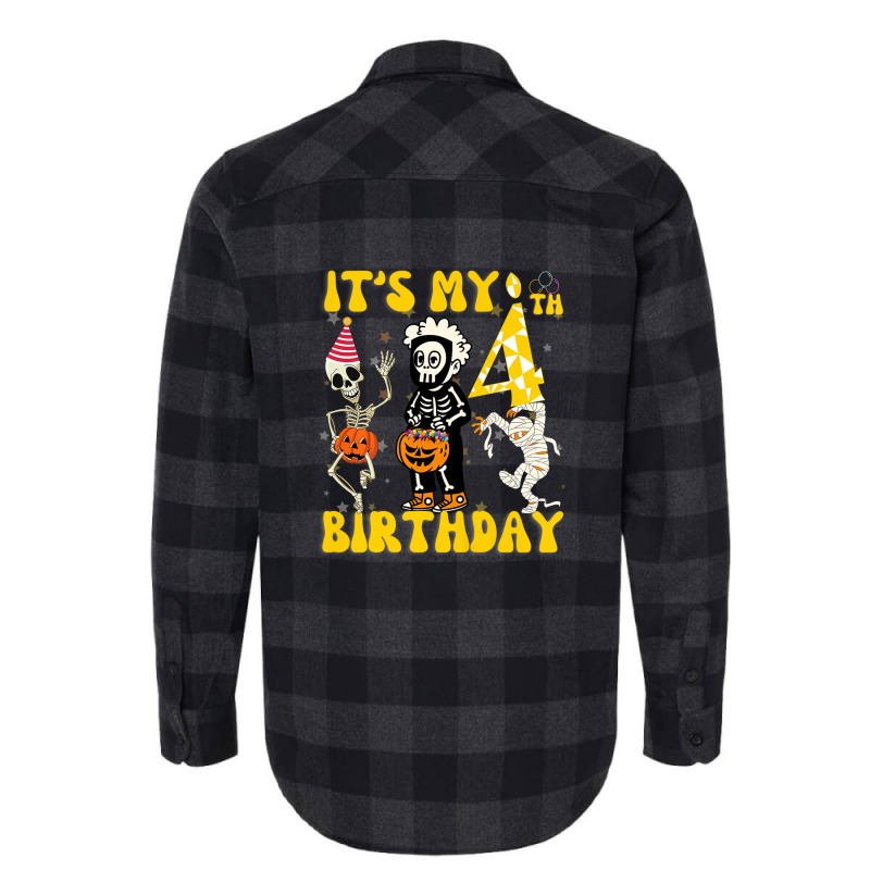 Kids It's My 4th Birthday Boy Funny Skeleton Pumpkin Halloween Flannel Shirt | Artistshot