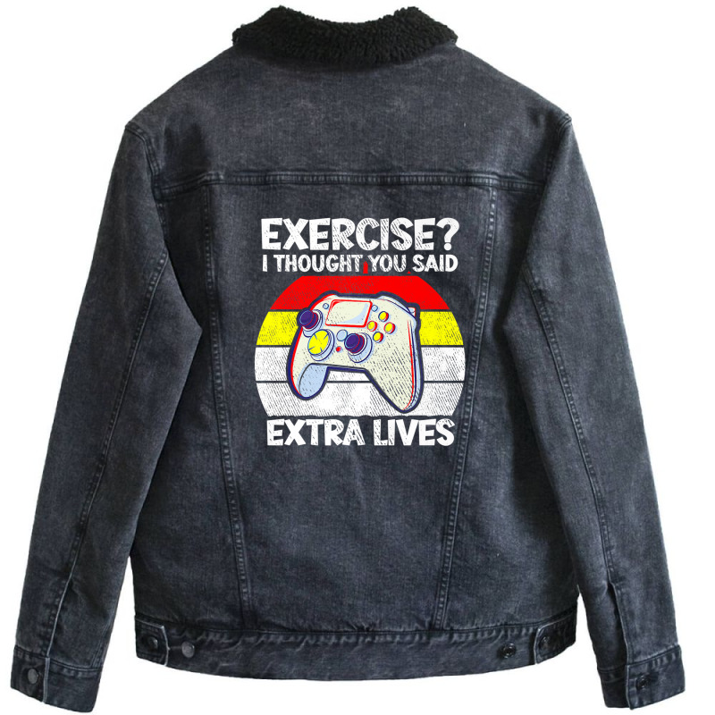 Vintage Exercise I Thought You Said Extra Lives Video Gamer Unisex Sherpa-lined Denim Jacket | Artistshot