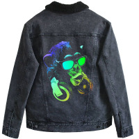 Monkey Chimp With Sunglasses And Headphones Unisex Sherpa-lined Denim Jacket | Artistshot