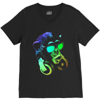 Monkey Chimp With Sunglasses And Headphones V-neck Tee | Artistshot