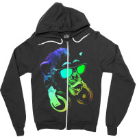 Monkey Chimp With Sunglasses And Headphones Zipper Hoodie | Artistshot