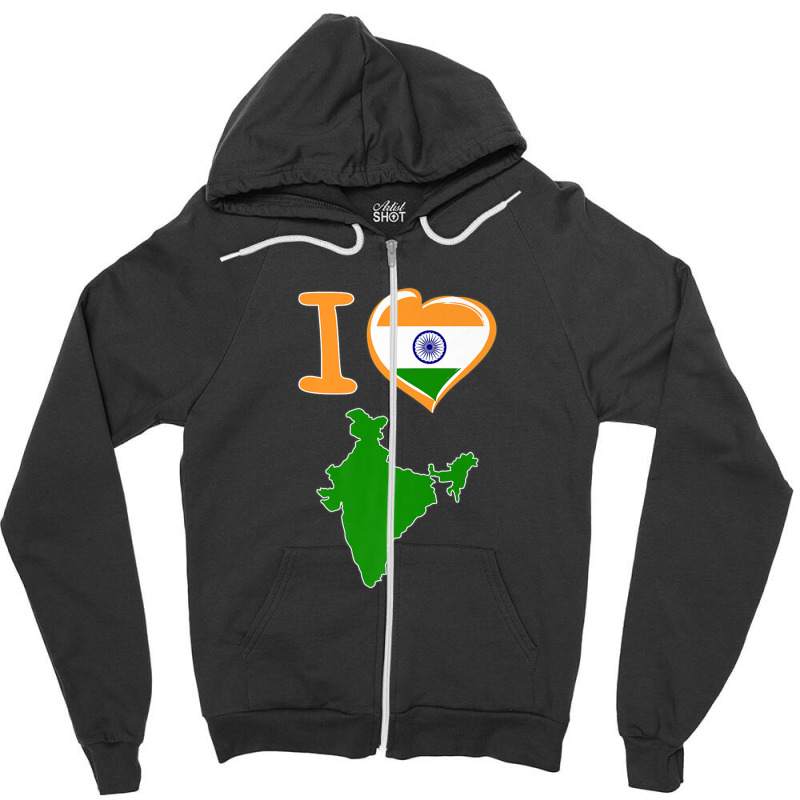 I Love India. Indian Flag In Shape Of A Heart. Country Map Zipper Hoodie | Artistshot