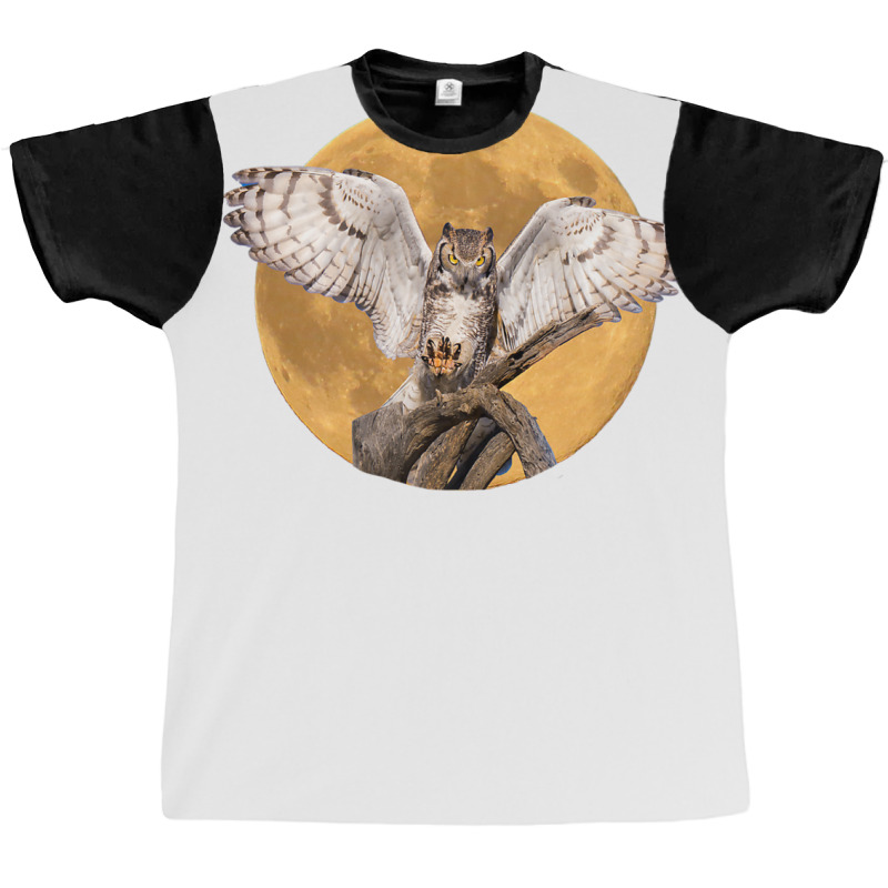 Majestic Great Horned Owl Nocturnal Bird With Full Moon Graphic T-shirt | Artistshot