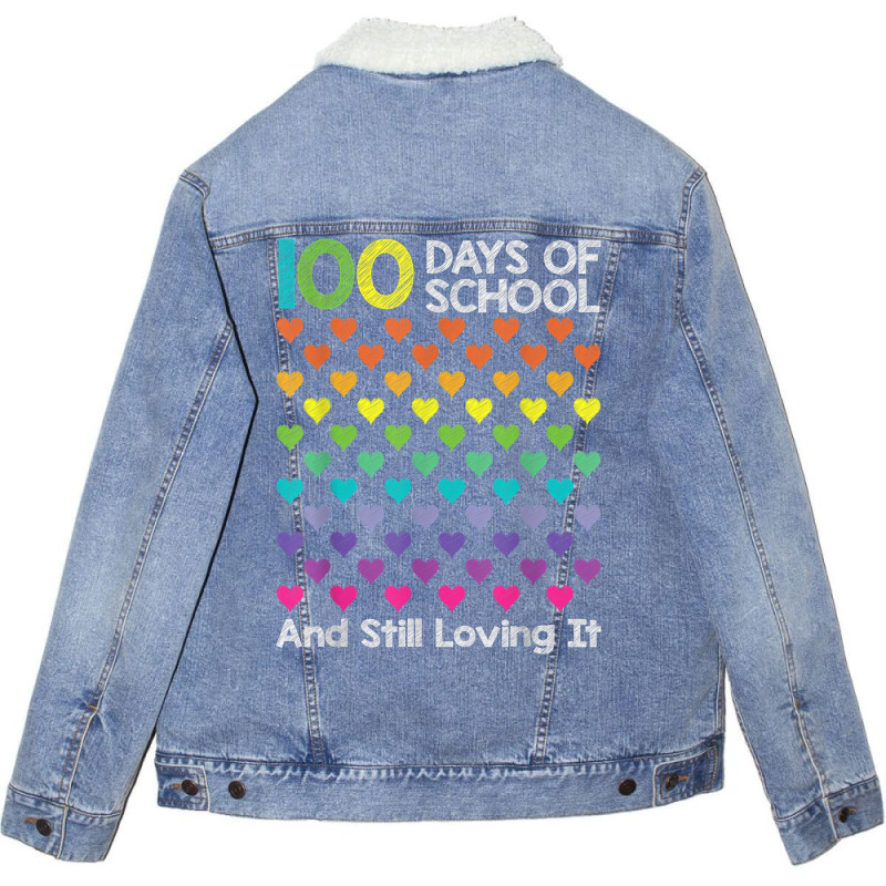 Cute 100 Days Of School And Still Loving It Hearts 100th Day T Shirt Unisex Sherpa-lined Denim Jacket | Artistshot