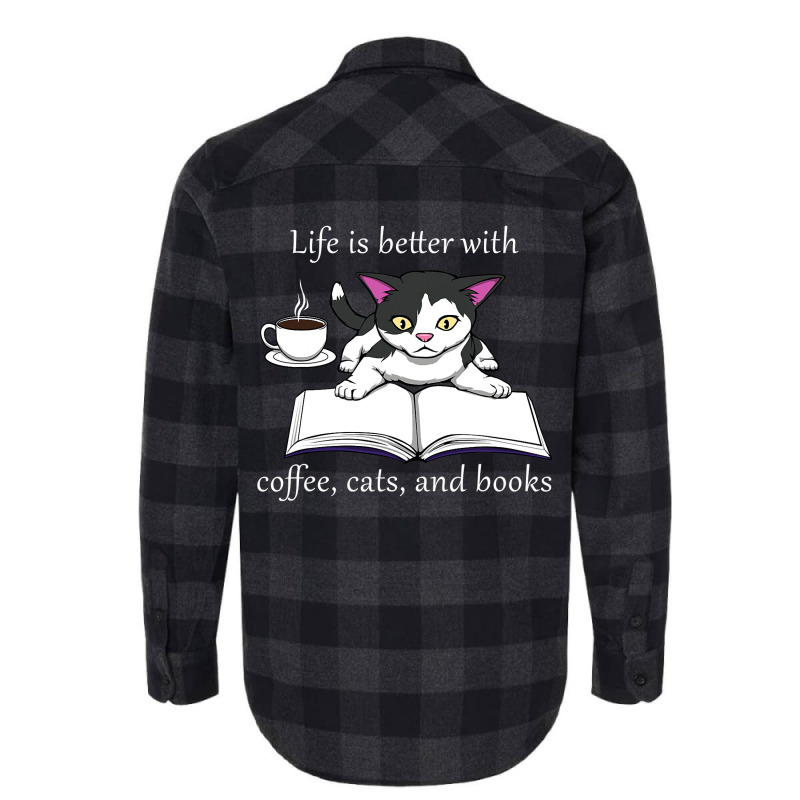 Cat Reading A Book Cute Cozy Coffee Flannel Shirt | Artistshot