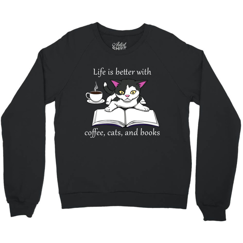 Cat Reading A Book Cute Cozy Coffee Crewneck Sweatshirt | Artistshot