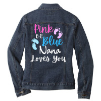 Pink Or Blue, Nana Loves You Gender Reveal Announcement Ladies Denim Jacket | Artistshot