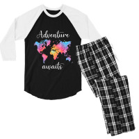 Adventure Awaits Mandala World Map Travel Outdoor Camping Men's 3/4 Sleeve Pajama Set | Artistshot