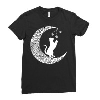 Moon Cat Playful Funny Cat Mandala Crescent Moon Witch Ladies Fitted T-shirt | Artistshot