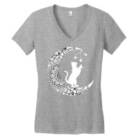 Moon Cat Playful Funny Cat Mandala Crescent Moon Witch Women's V-neck T-shirt | Artistshot