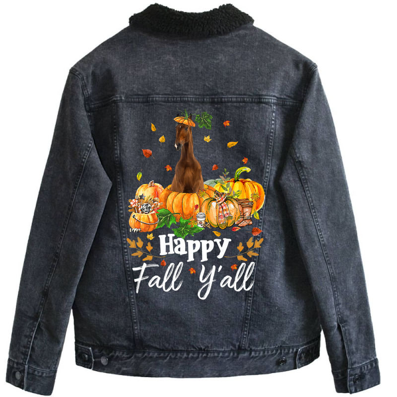 Happy Fall Y All Horse Thanksgiving Horse Lover Halloween Unisex Sherpa-lined Denim Jacket | Artistshot