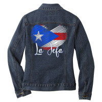 Womens Boricua Jefa Puerto Rico Heart Flag Boricua Mom Mothers Day Ladies Denim Jacket | Artistshot