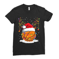 Christmas Basketball Reindeer Funny Santa Hat Xmas Kids Ladies Fitted T-shirt | Artistshot