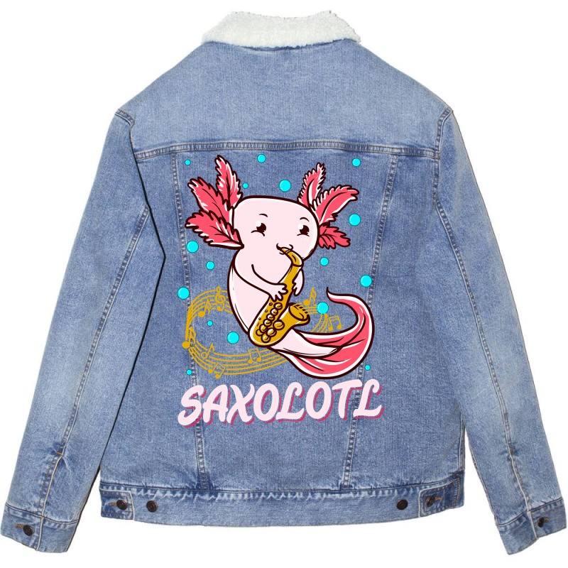 Saxolotl Sax Playing Axolotl Pun Walking Fish-ntnmd Unisex Sherpa-lined Denim Jacket | Artistshot