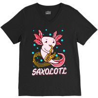 Saxolotl Sax Playing Axolotl Pun Walking Fish-ntnmd V-neck Tee | Artistshot