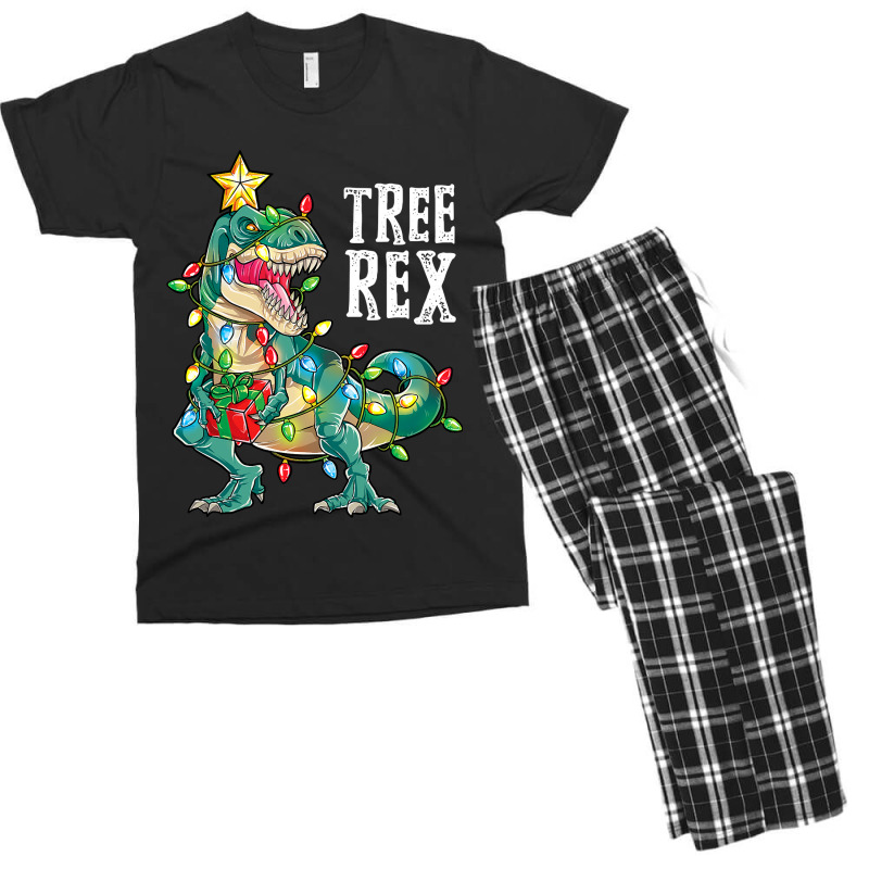 Christmas Dinosaur Tree Rex Pajamas Men Boys Xmas Lights Men's T-shirt Pajama Set by Aliceartist | Artistshot