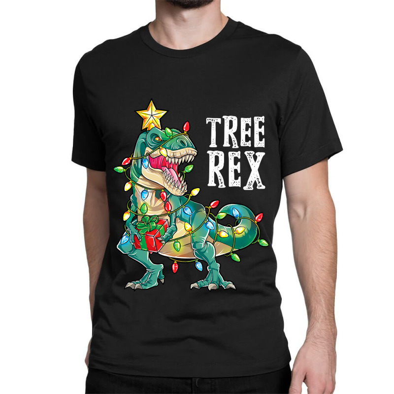 Christmas Dinosaur Tree Rex Pajamas Men Boys Xmas Lights Classic T-shirt by Aliceartist | Artistshot