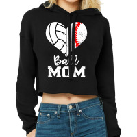 Ball Mom Heart Funny Baseball Volleyball Mom Cropped Hoodie | Artistshot