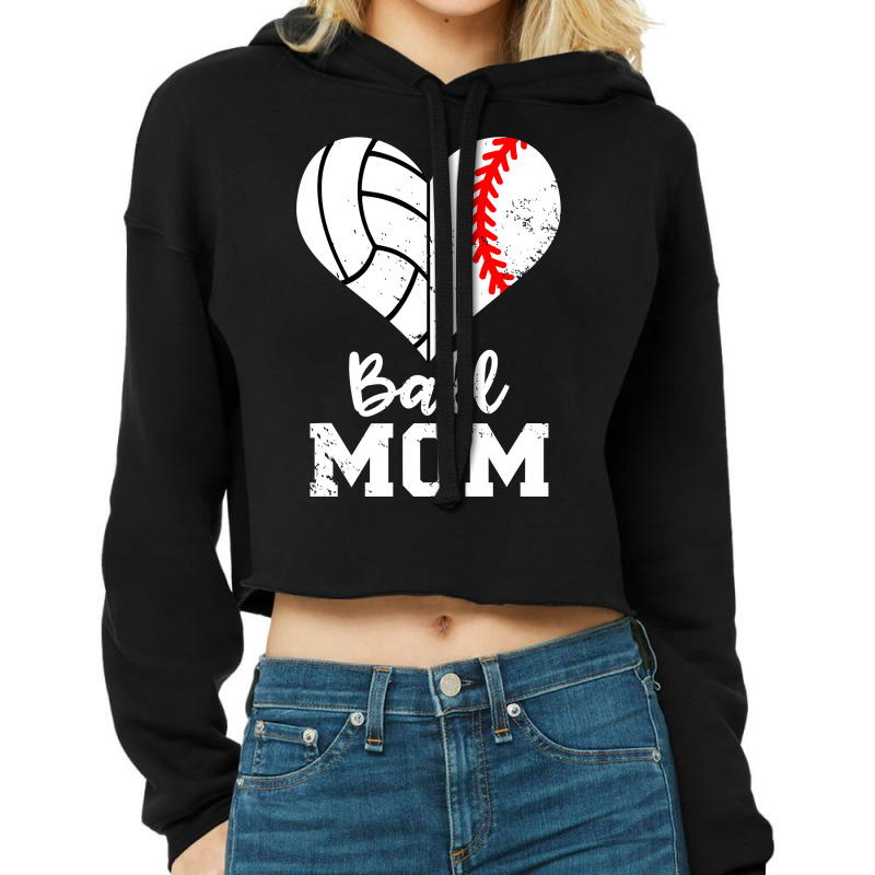 Ball Mom Heart Funny Baseball Volleyball Mom Cropped Hoodie by HANANELArtist | Artistshot