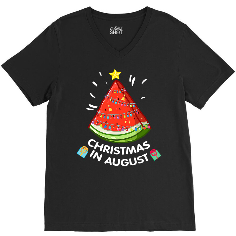 Christmas In August Watermelon Santa Summer Tree V-Neck Tee by ElizabethAtist | Artistshot