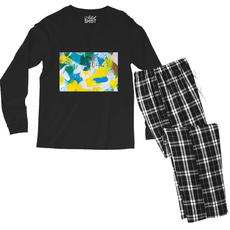 Yellow Paint Textured Men's Long Sleeve Pajama Set by ElaineABernard | Artistshot